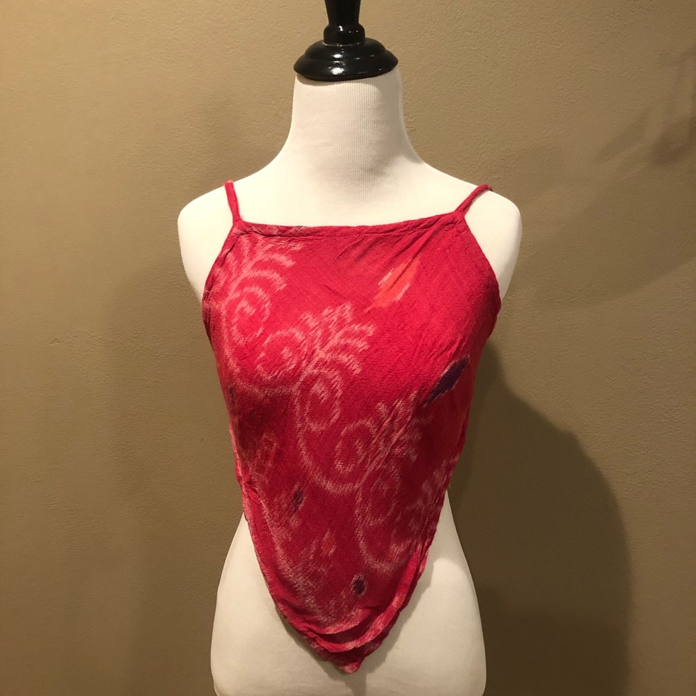 Hot pink tie string halter top.